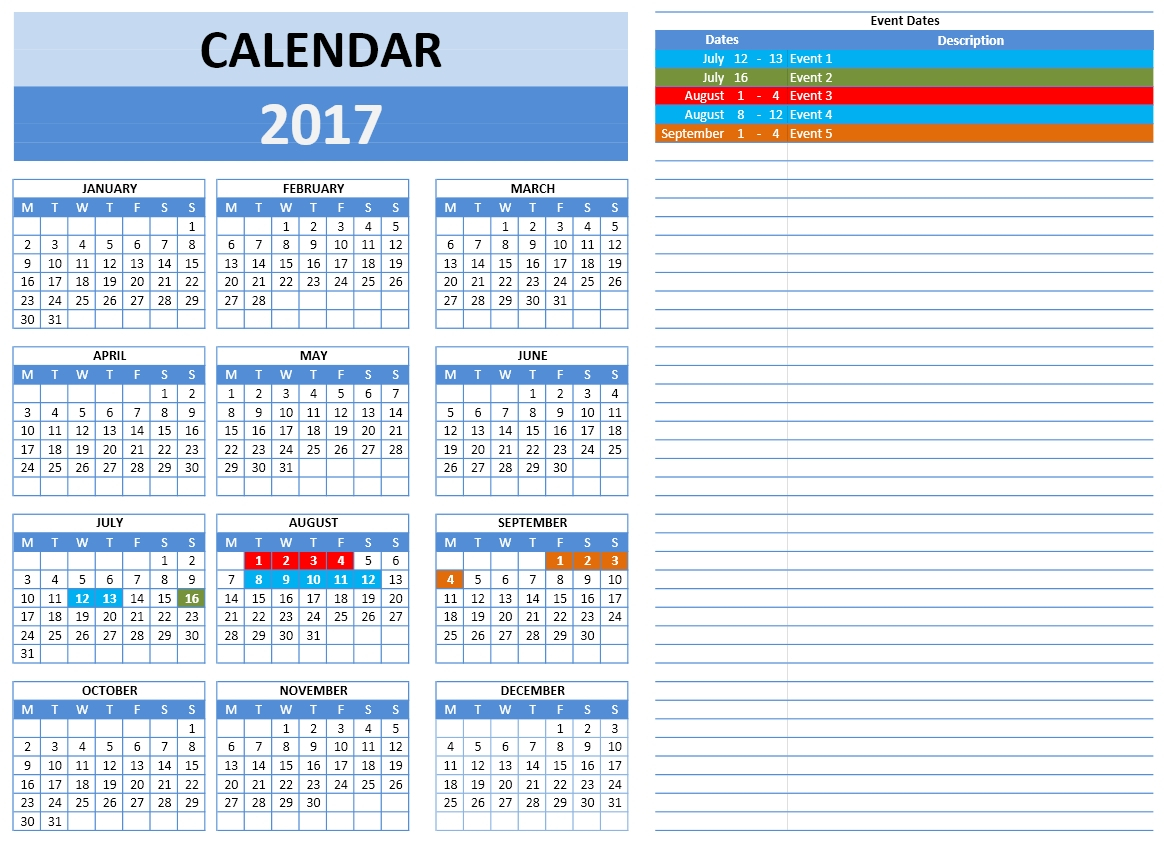 Free 2017 Year And Monthly Calendar Template