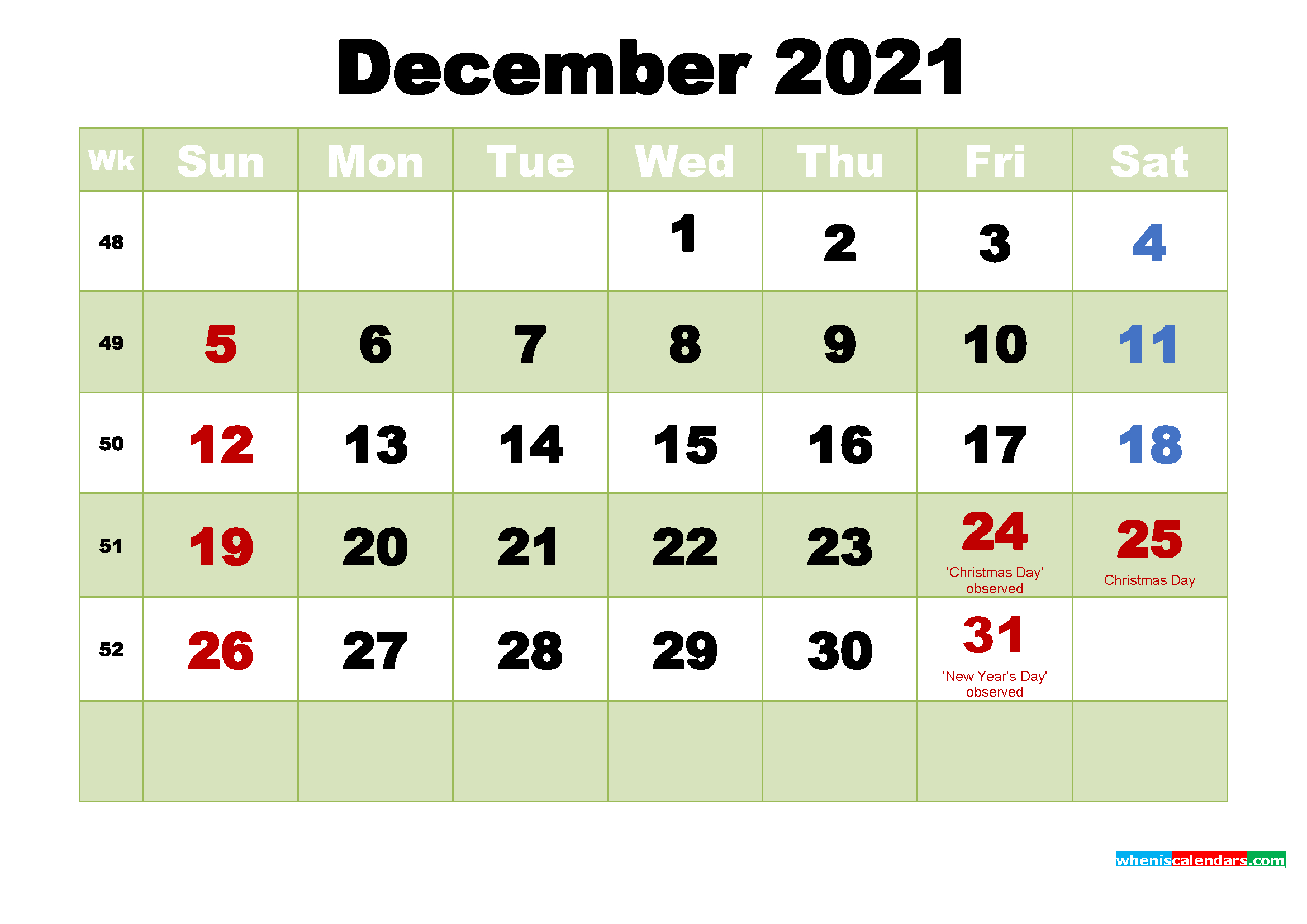 Free December 2021 Printable Calendar Template Word Pdf