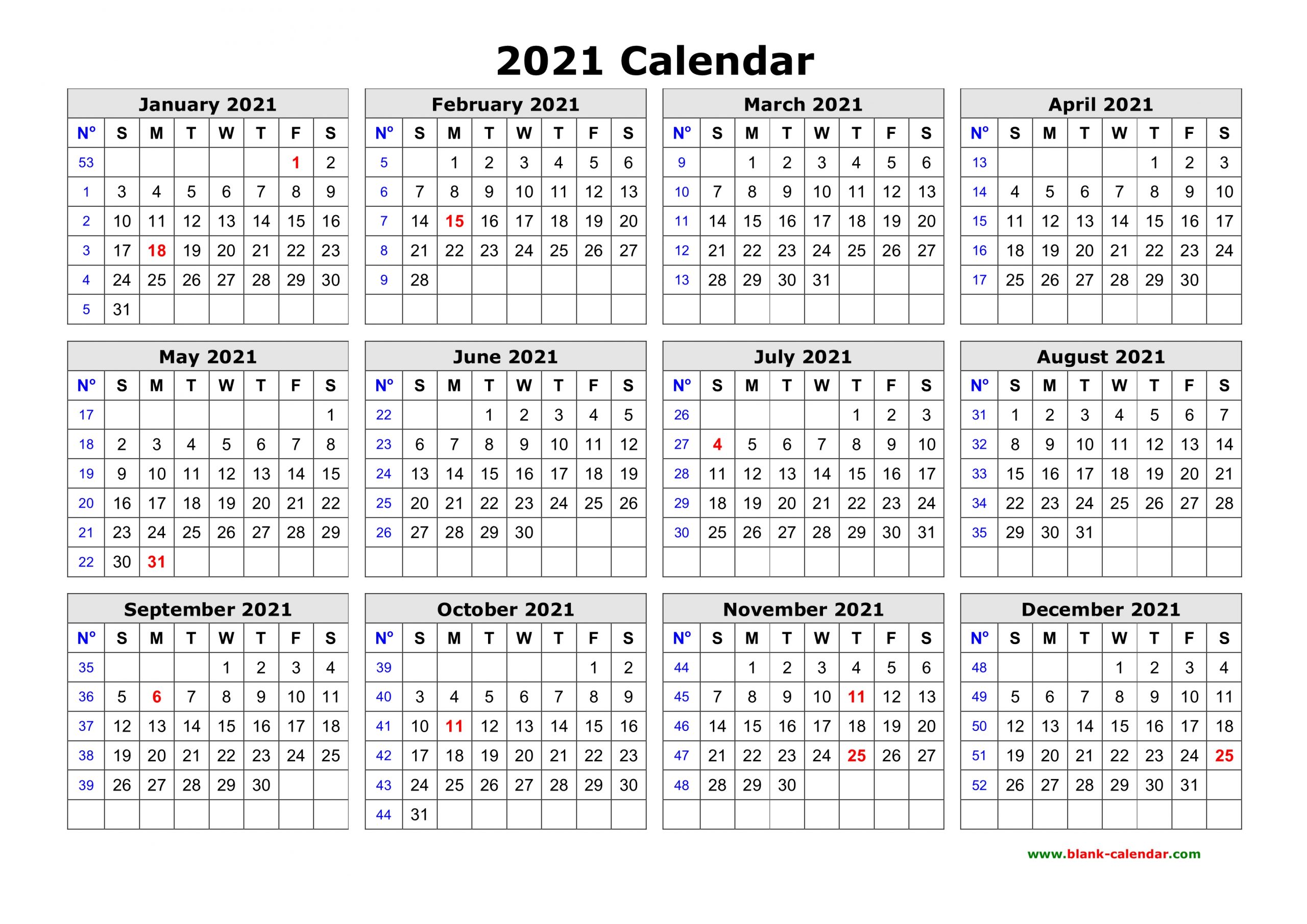 Free Download Printable Calendar 2021 In One Page Clean 2