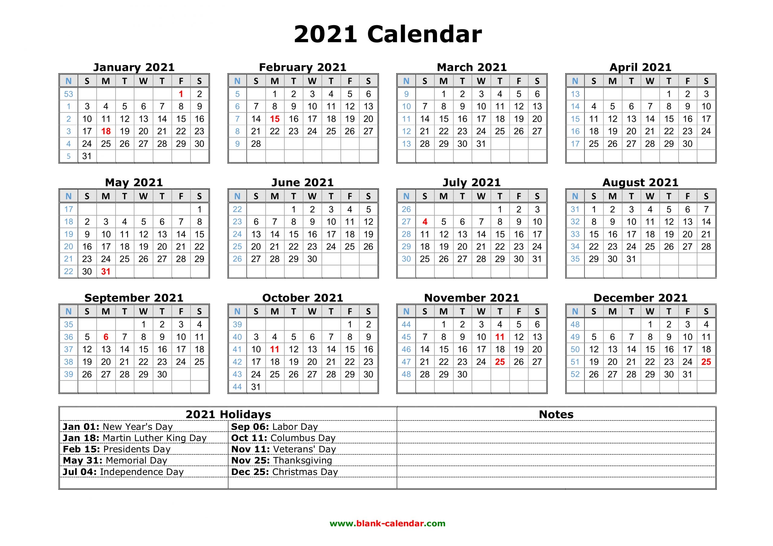 Free Download Printable Calendar 2021 With Us Federal 1