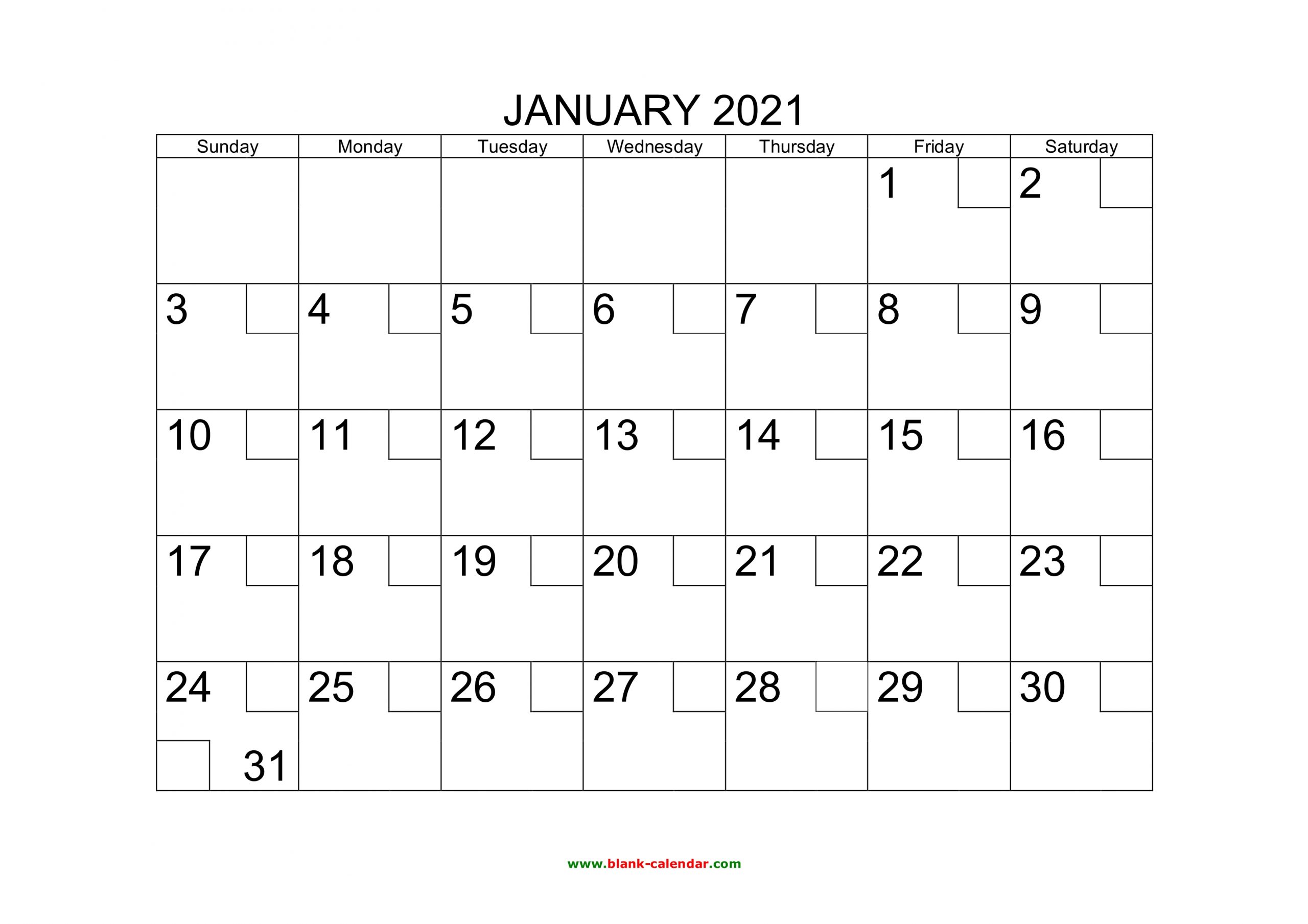 Free Download Printable January 2021 Calendar With Check Boxes