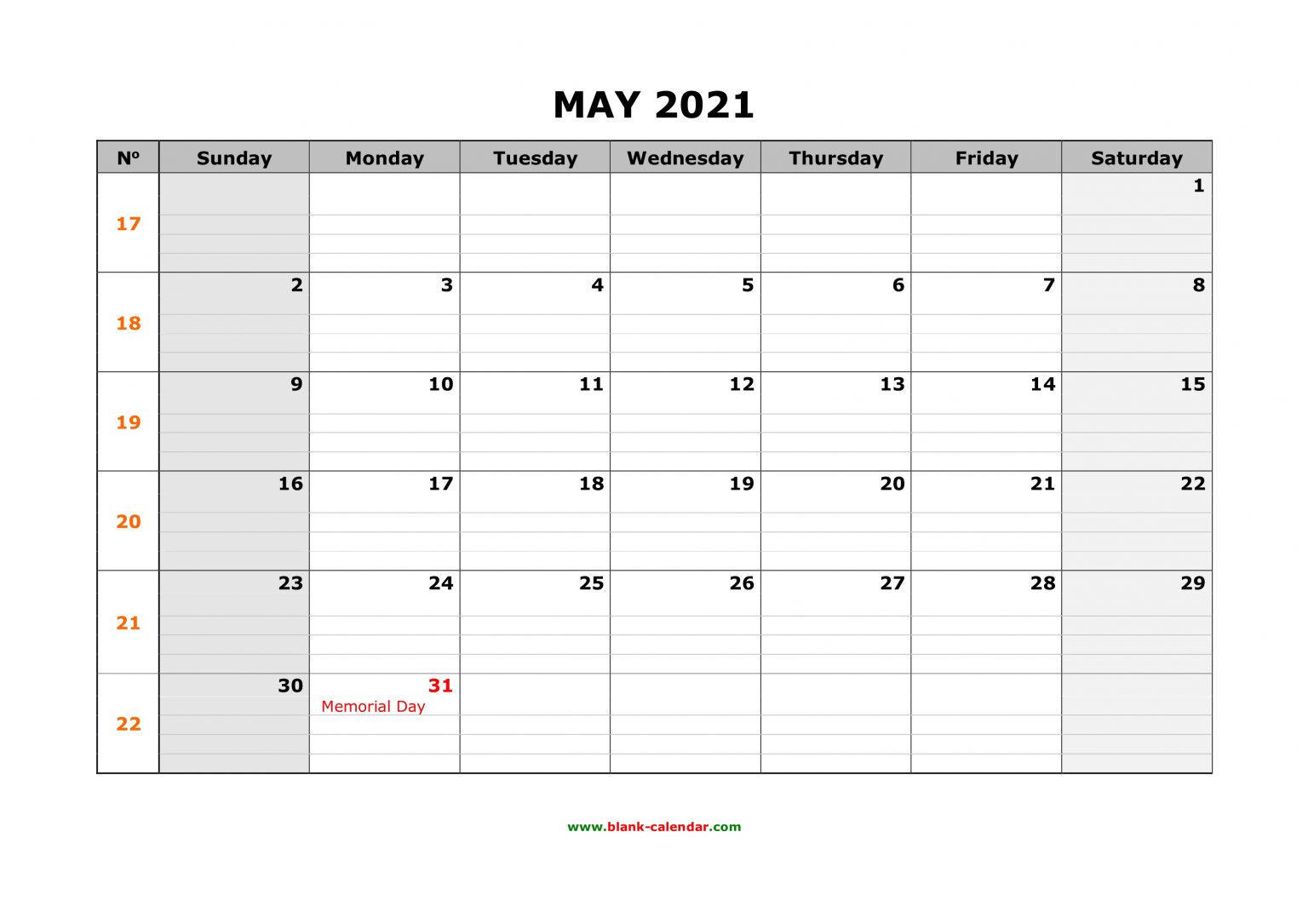 Free Download Printable May 2021 Calendar Large Box Grid Calendar