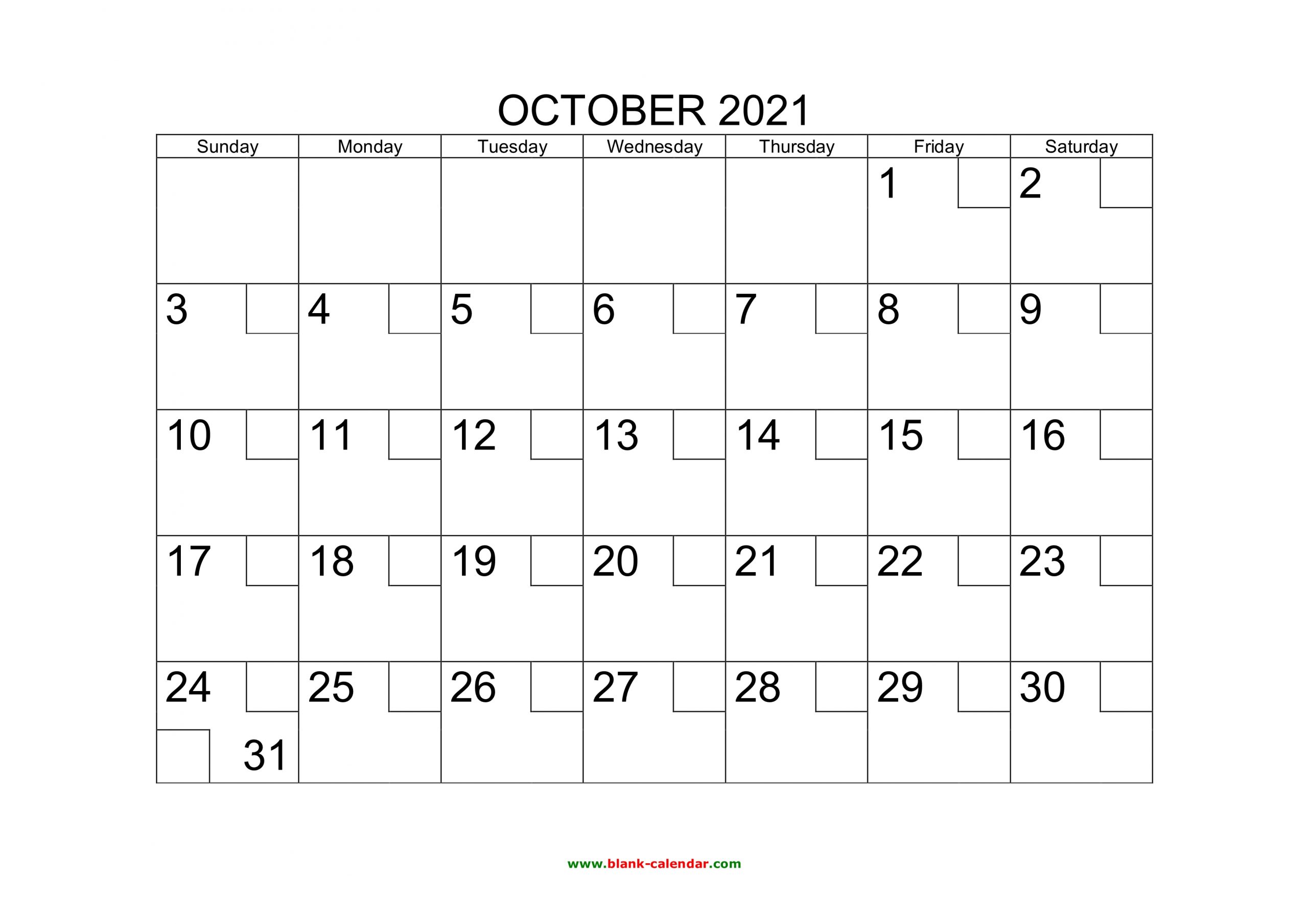 Free Download Printable October 2021 Calendar With Check Boxes