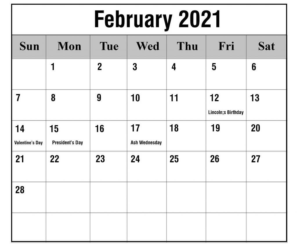 free february 2021 printable calendar template in pdf 2