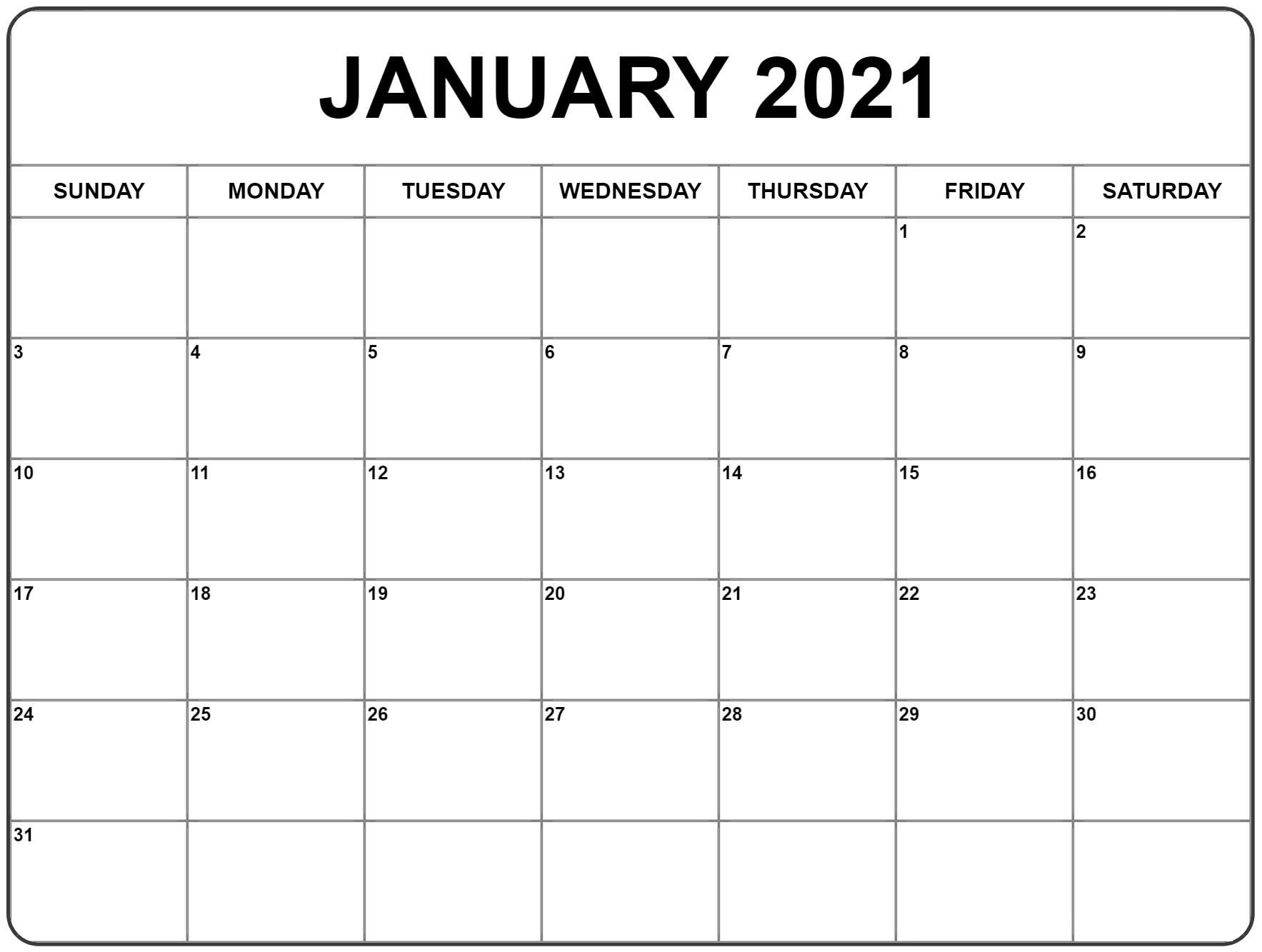 free january 2021 calendar printable blank templates 2