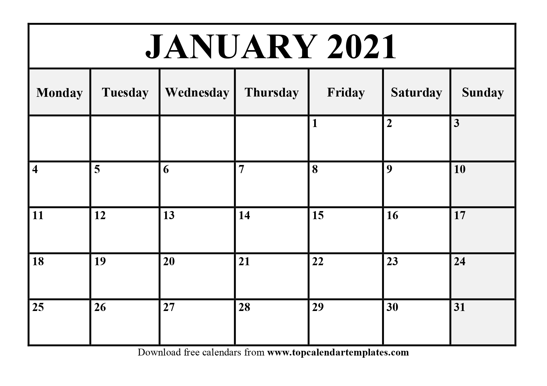 Free January 2021 Calendar Printable Pdf Word 8
