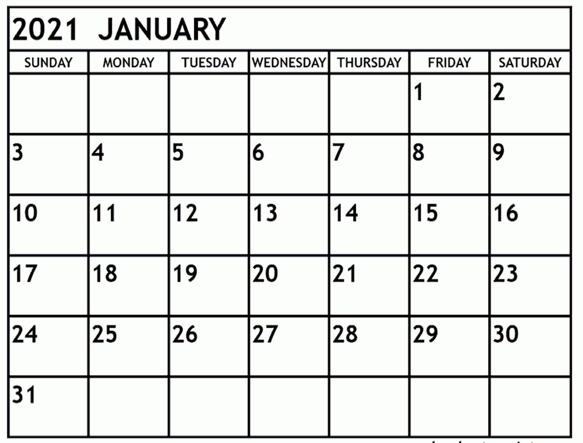 free january 2021 printable calendar template