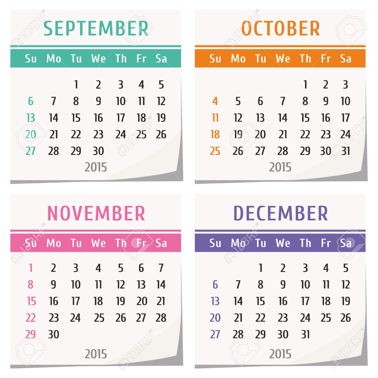 Free October November Dec 2015 3 Months Blank Calendar