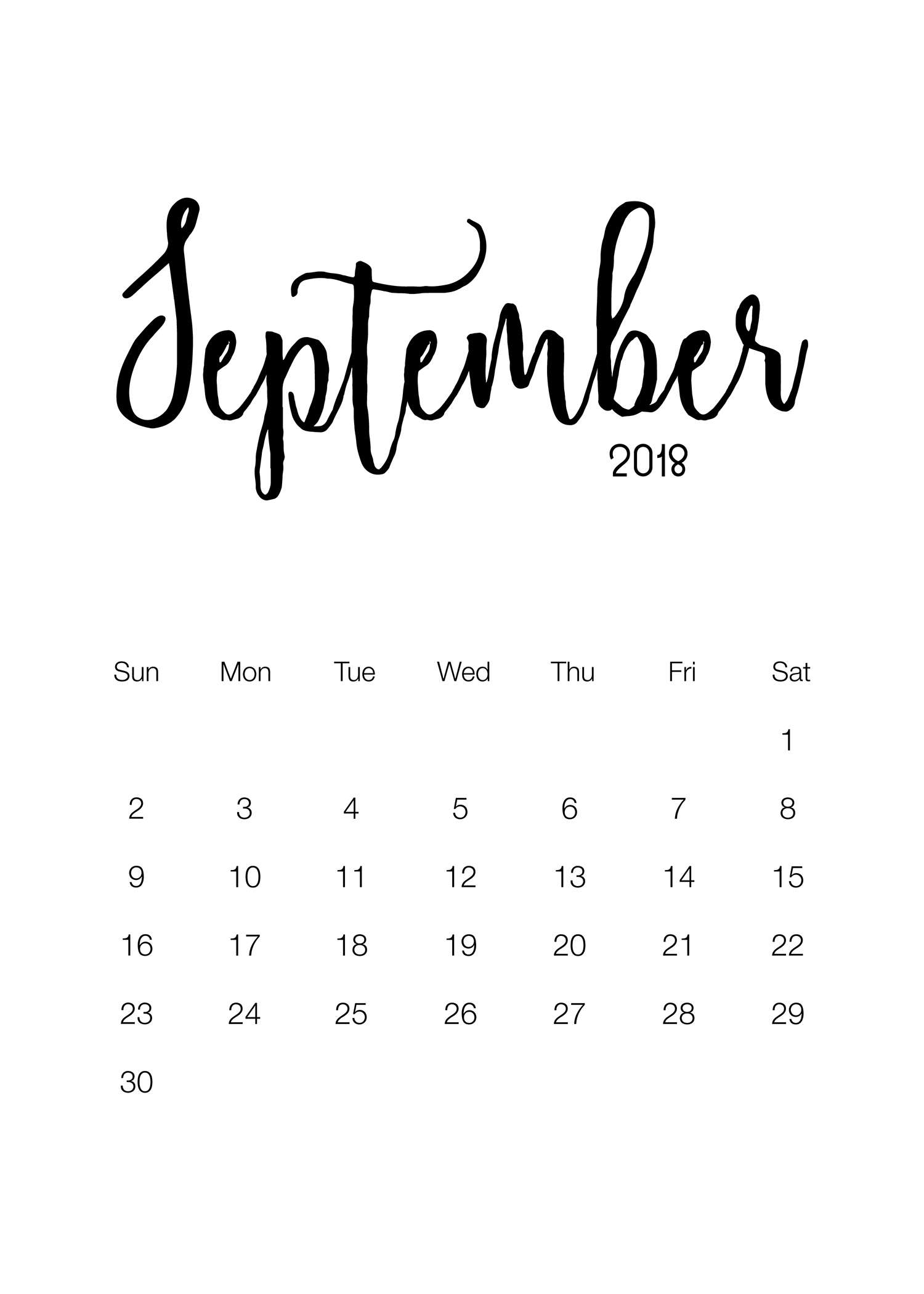 Free Printable 2018 Minimalistic Design Calendar The