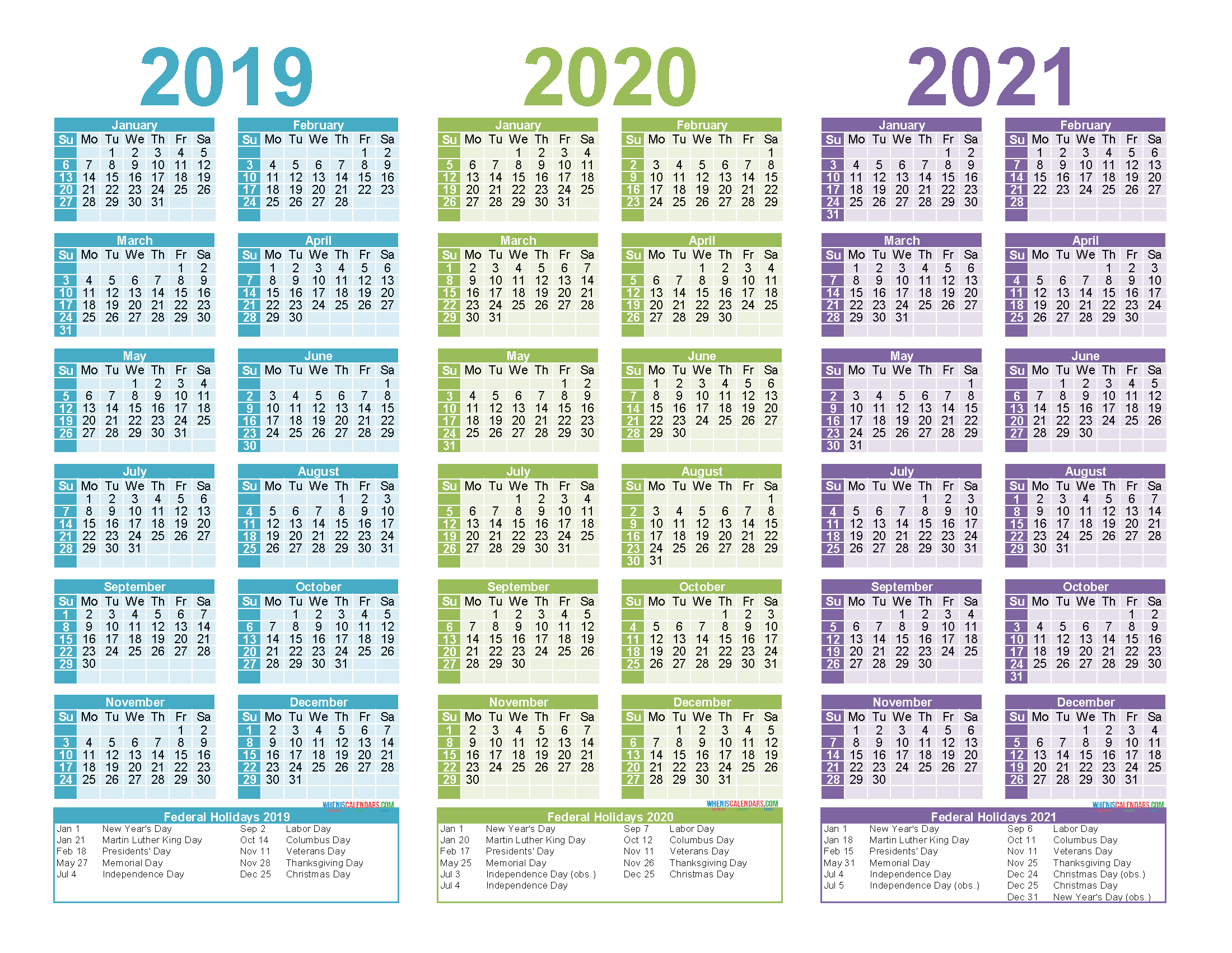 free printable 2019 2020 2021 calendar with holidays 1