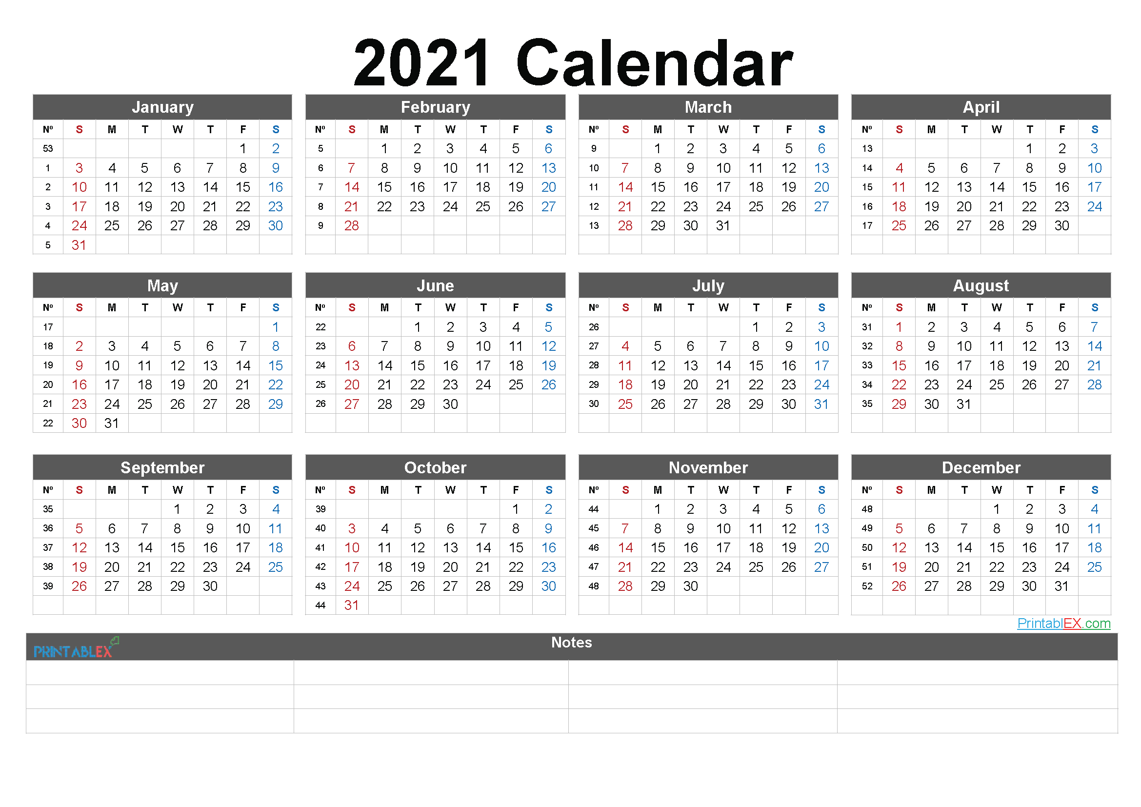Free Printable 2021 Yearly Calendar With Week Numbers 6 1