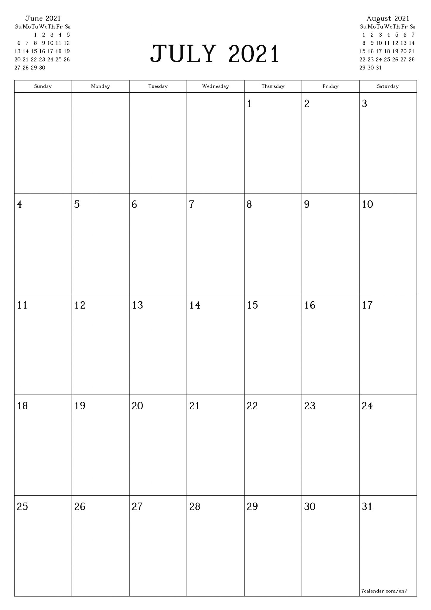 free printable blank monthly calendar and planner for july – Calendar ...