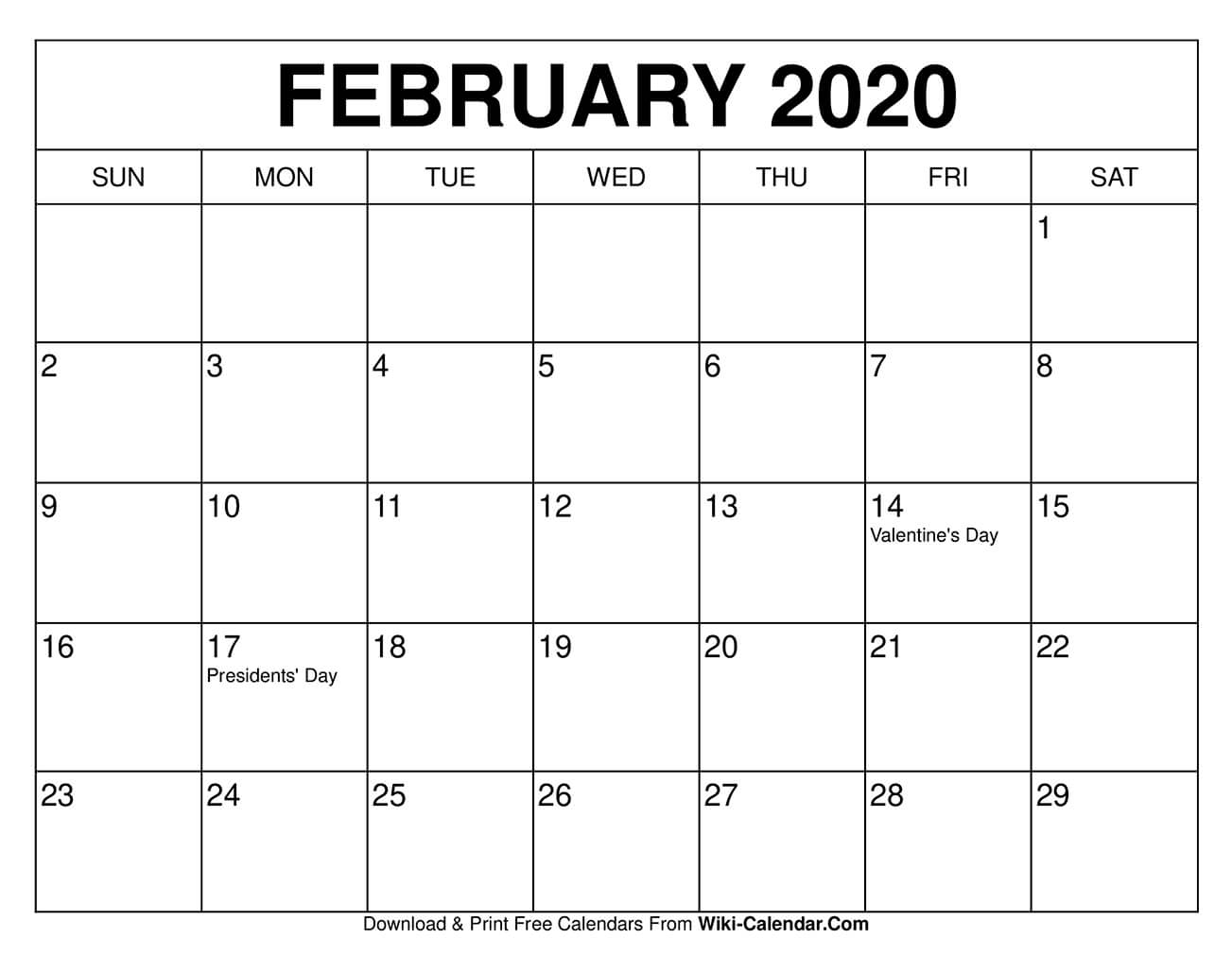 Free Printable February 2021 Calendars