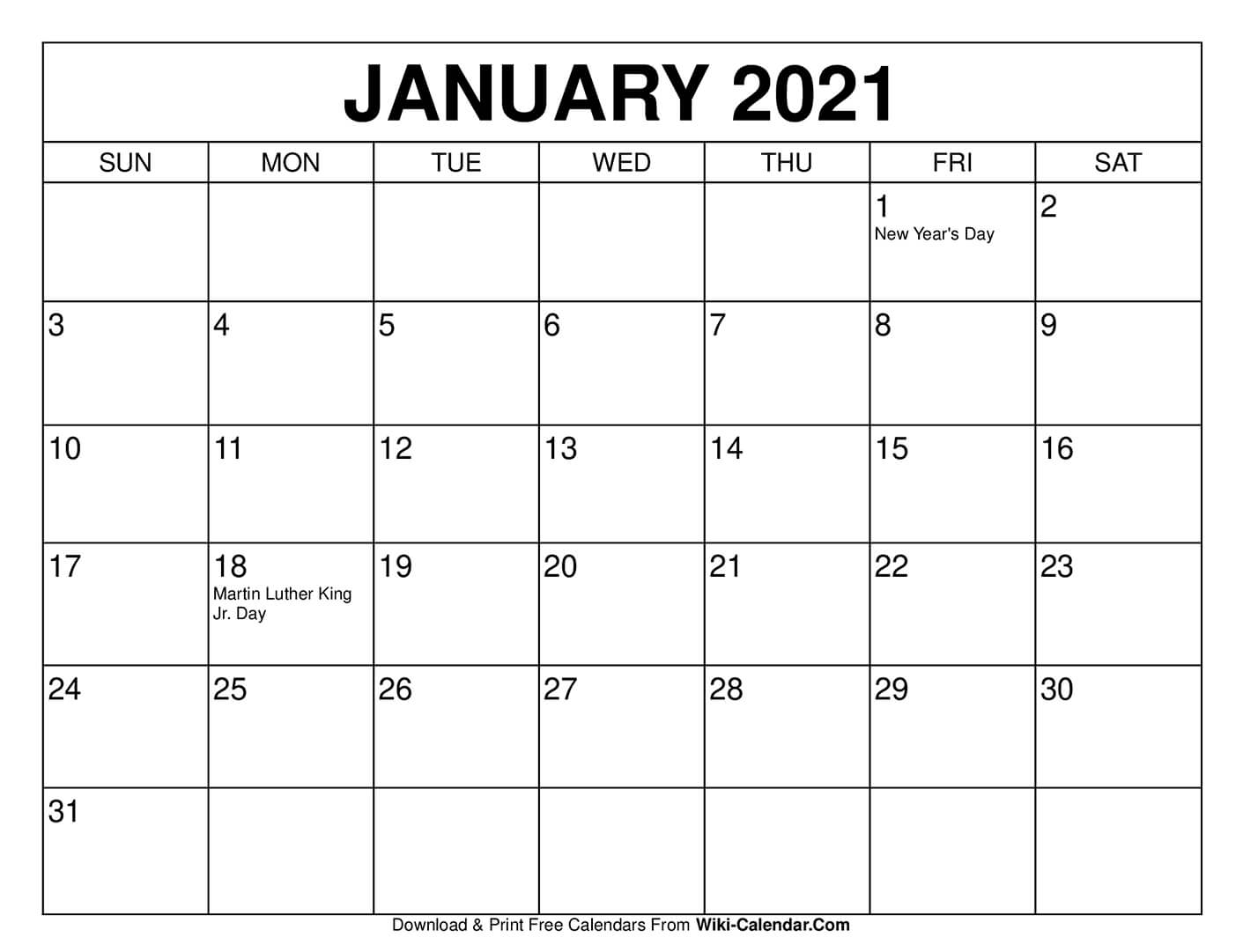 Free Printable January 2021 Calendars 2