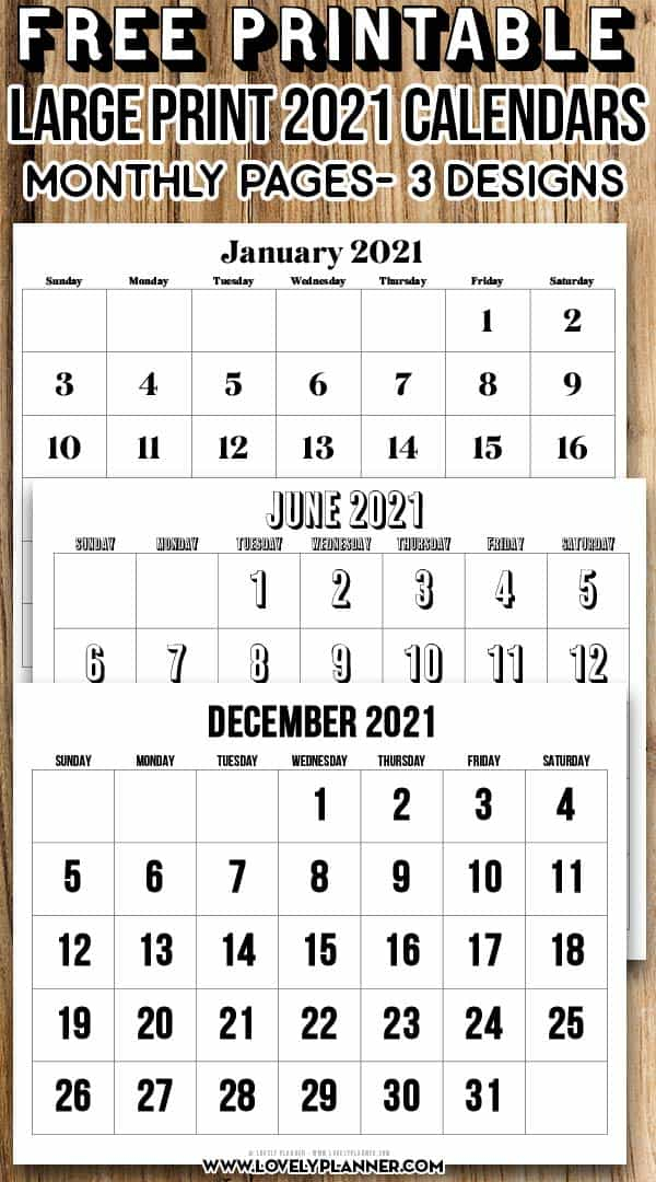 Free Printable Large Print 2021 Calendar 12 Month