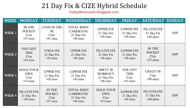 Holly Atkins 21 Day Fix And Cize Hybrid Schedule