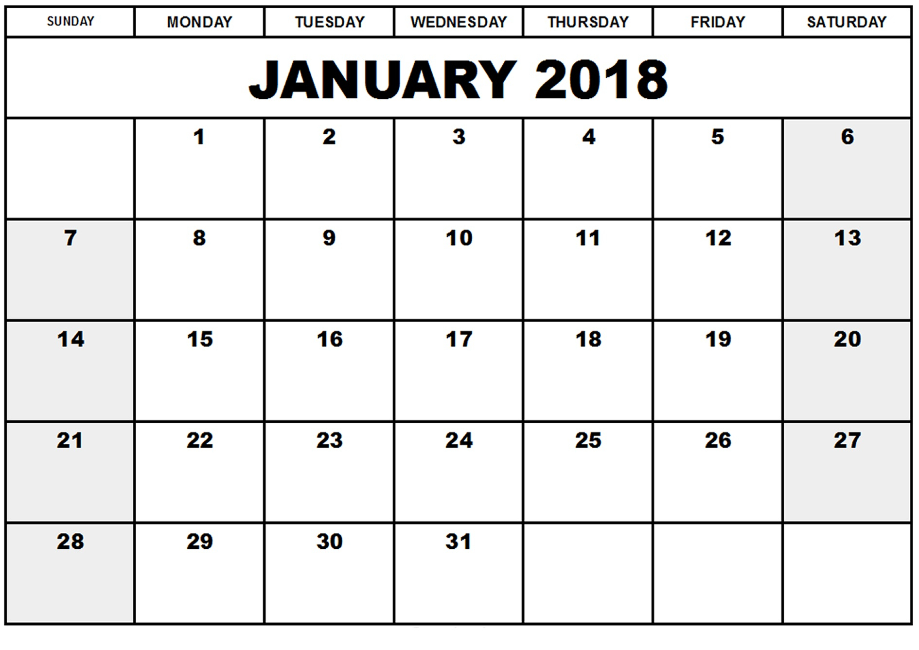 january 2018 printable calendar printable calendar templates