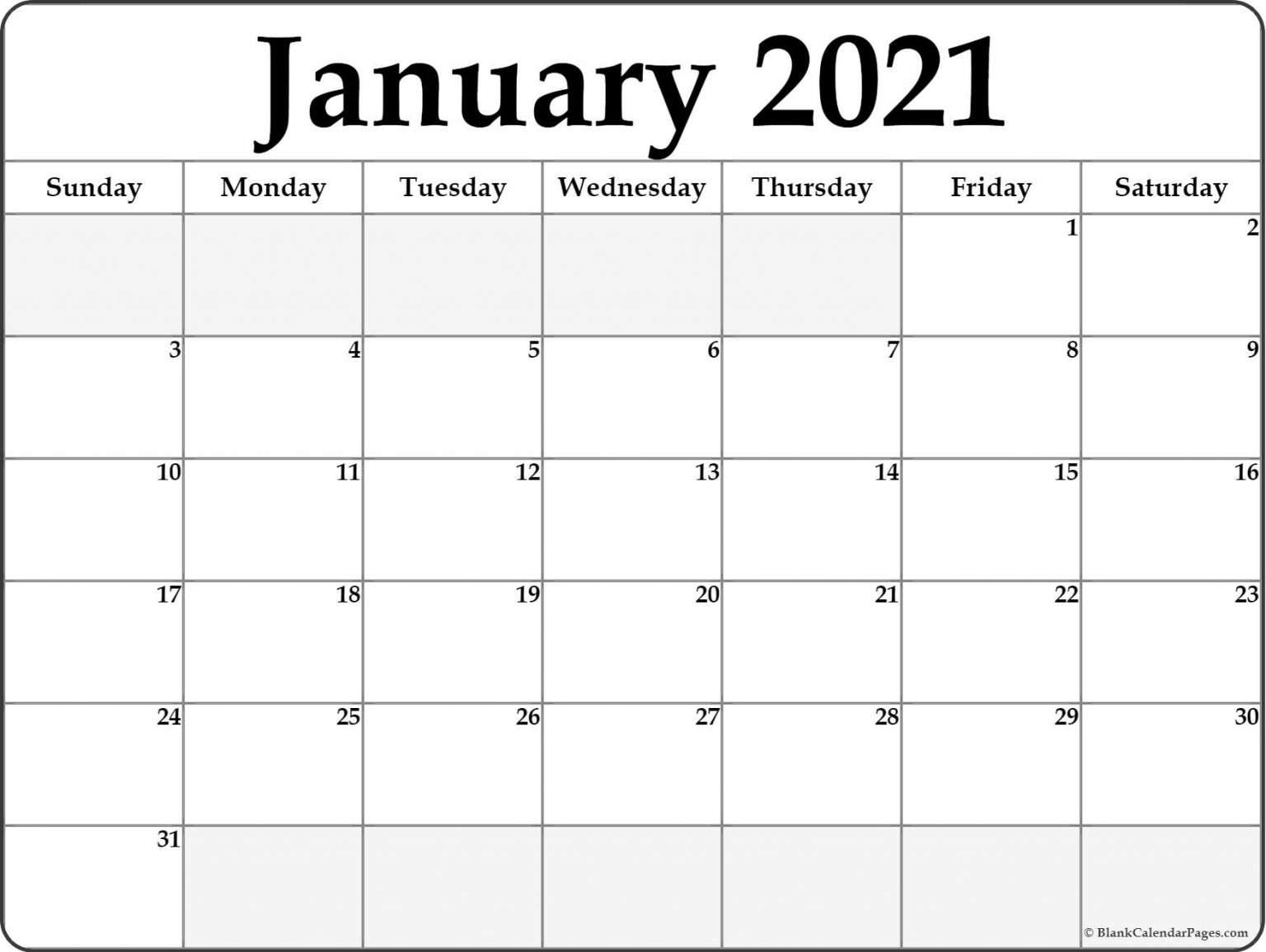 January 2021 Blank Calendar Collection Calendar Template 2021