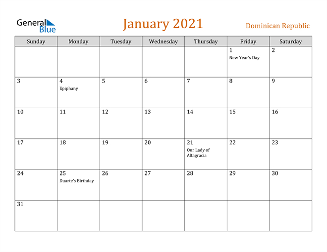 january 2021 calendar dominican republic