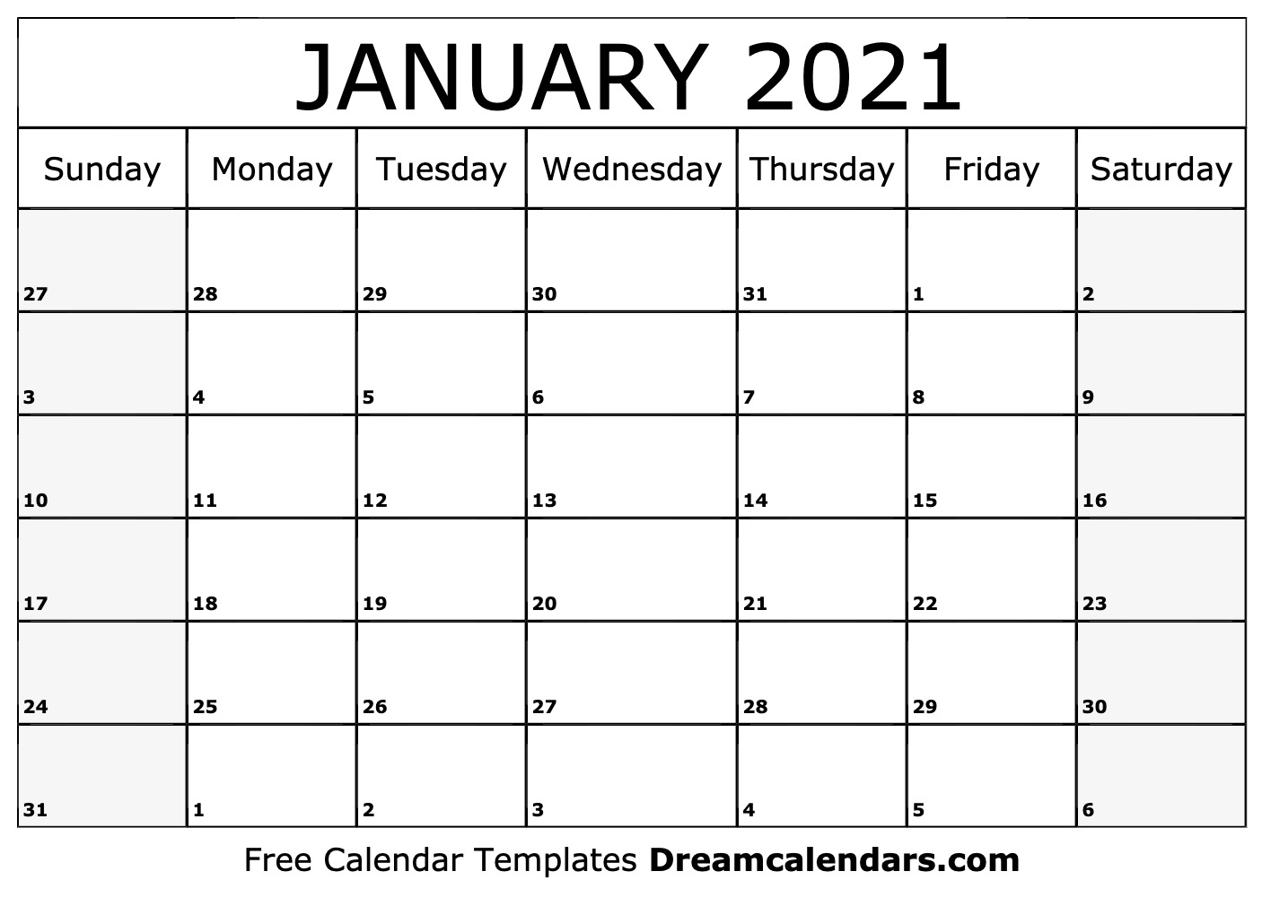 January 2021 Calendar Free Blank Printable Templates