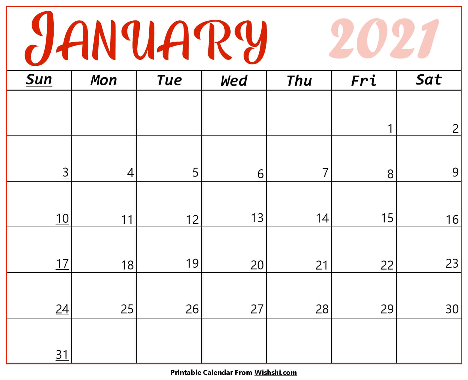 January 2021 Calendar Printable Free Printable Calendars