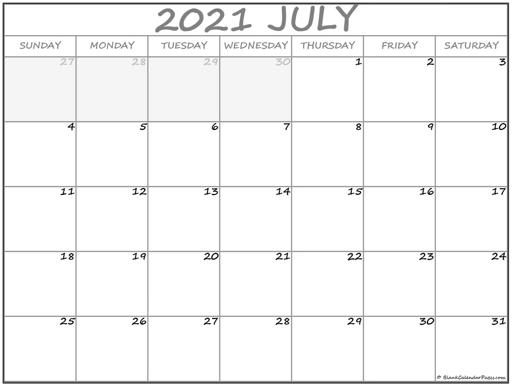 July 2021 Calendar Free Printable Monthly Calendars 16