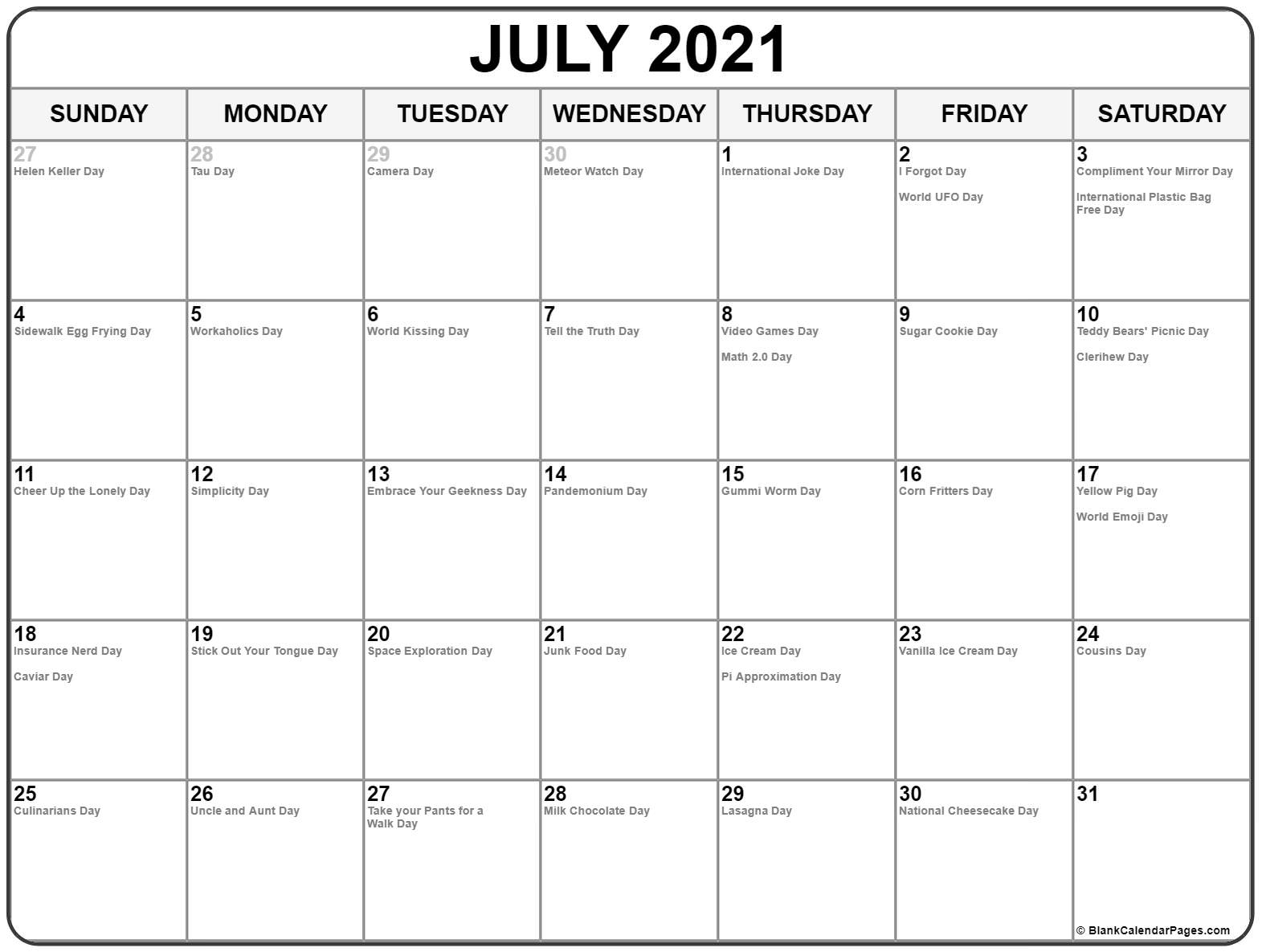 july 2021 calendar with holidays
