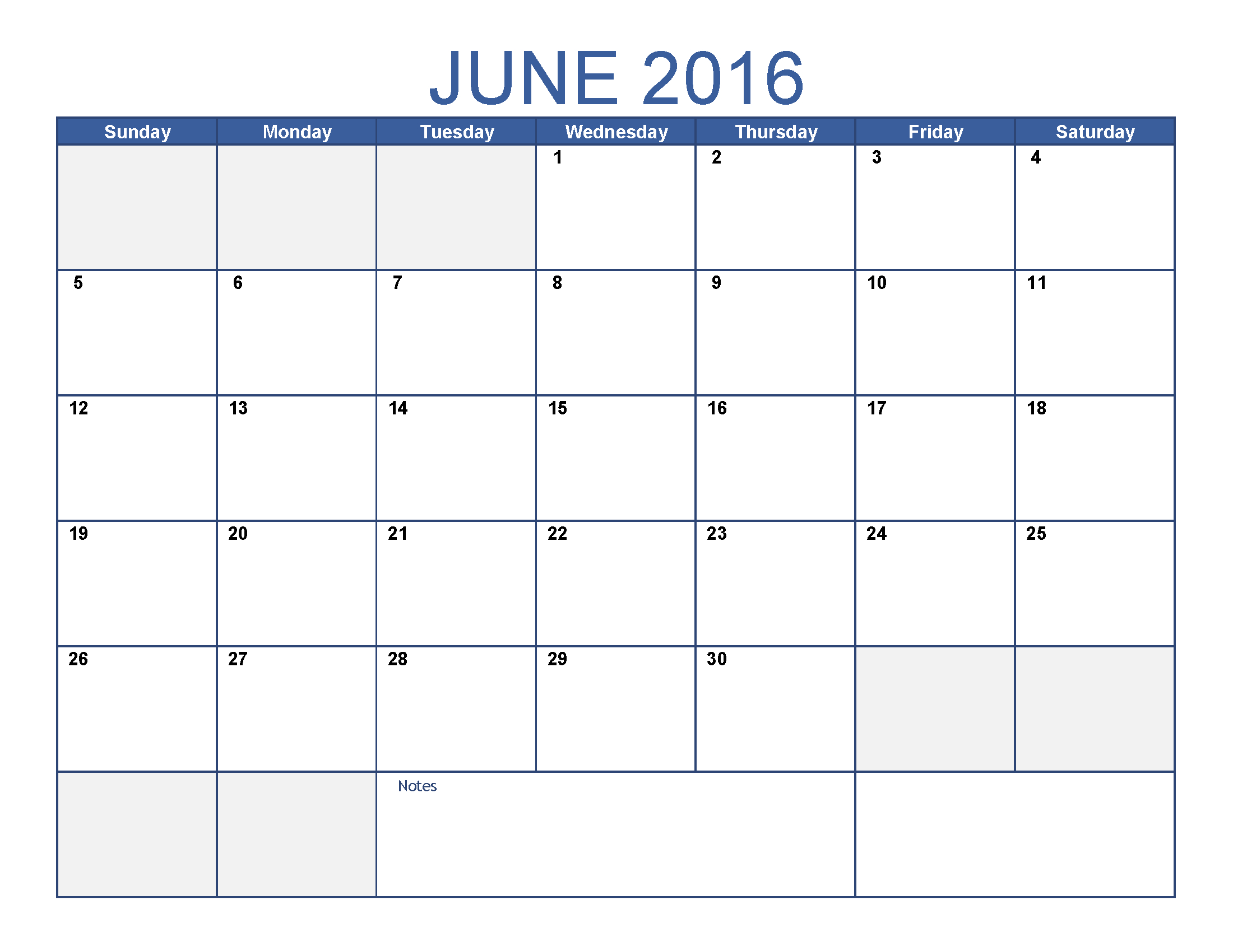 June 2016 Printable Calendar Blank Templates Printable