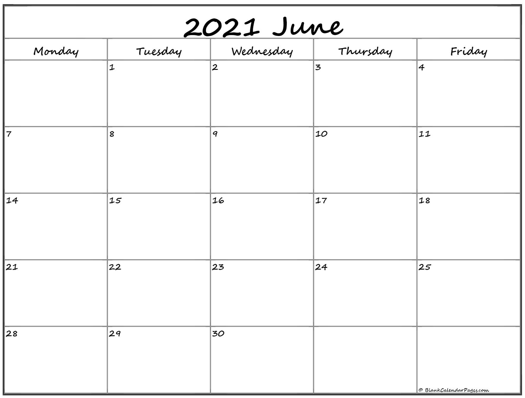 June 2021 Monday Calendar Monday To Sunday
