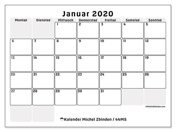 Kalender Januar 2020 44ms Michel Zbinden De