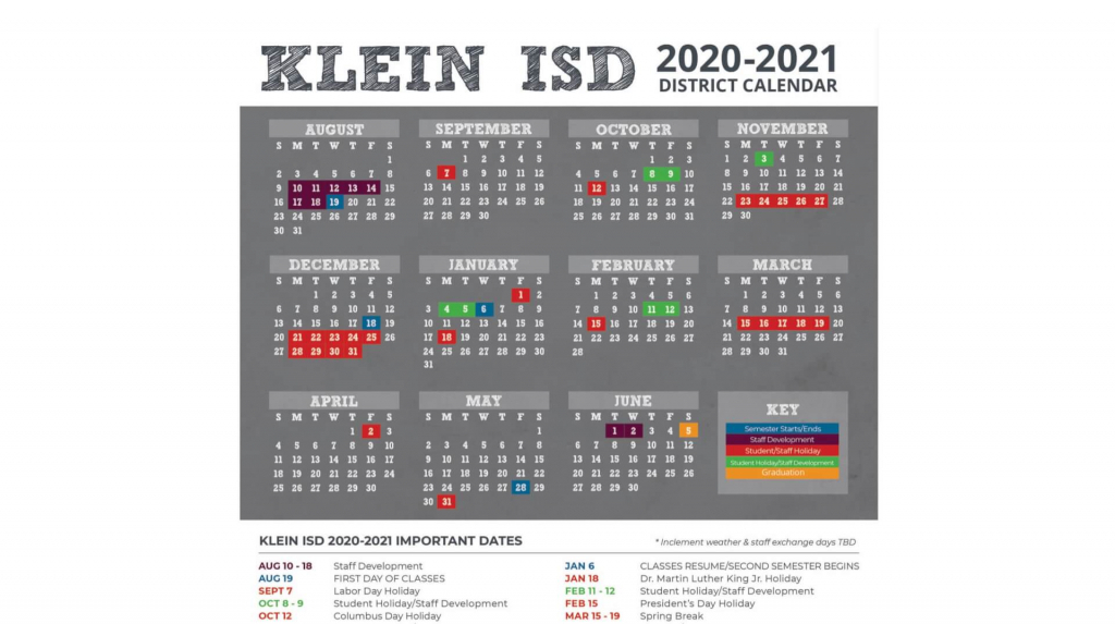 klein isd calendar 2020 calendar template 2020 1