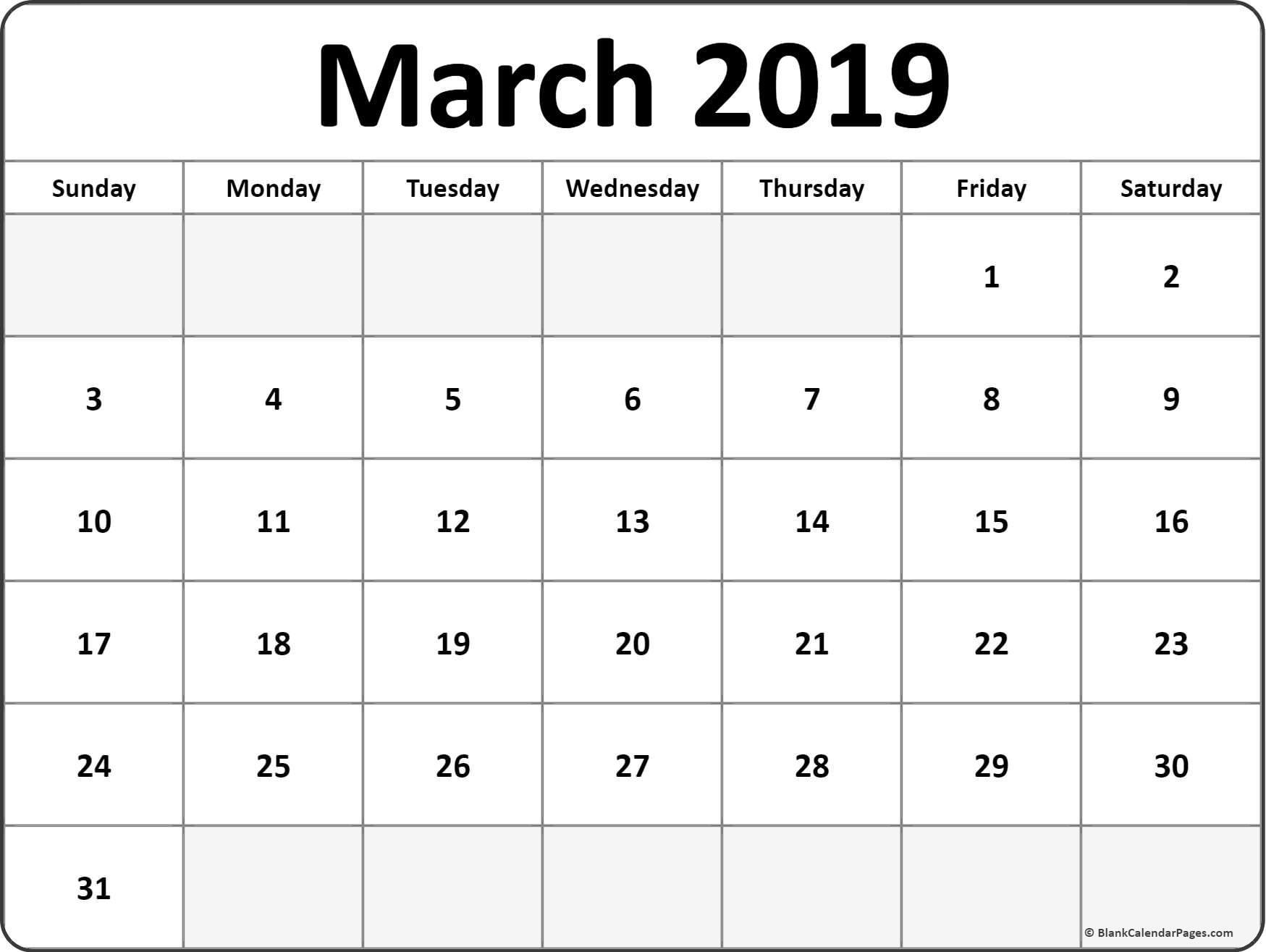 March 2019 Blank Calendar Templates
