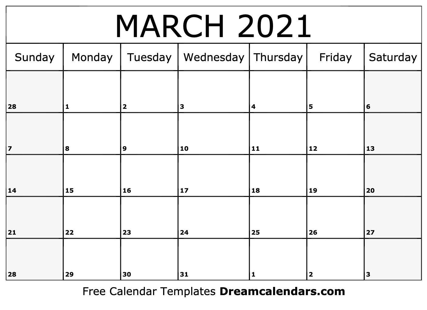 March 2021 Calendar Free Blank Printable Templates