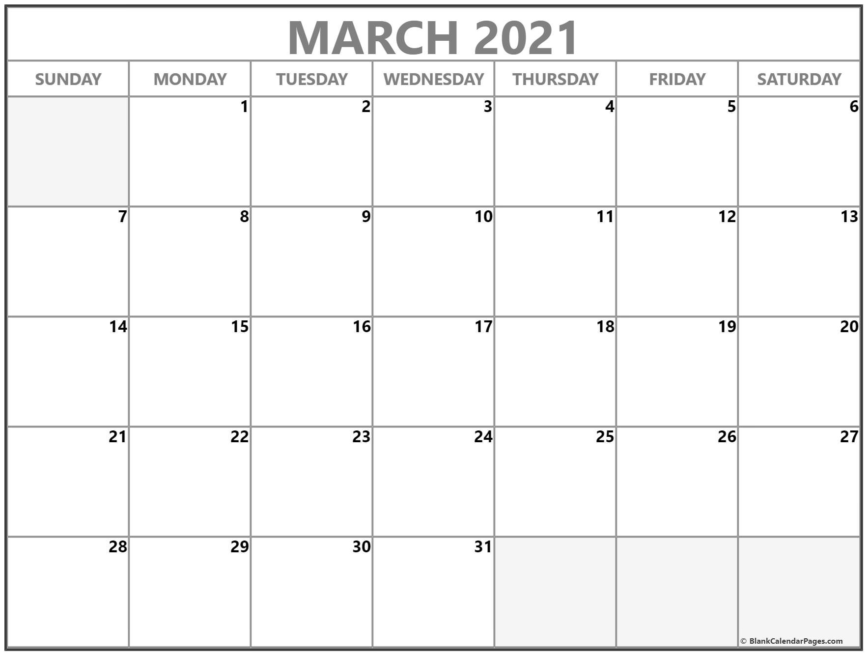 March 2021 Calendar Free Printable Monthly Calendars 2