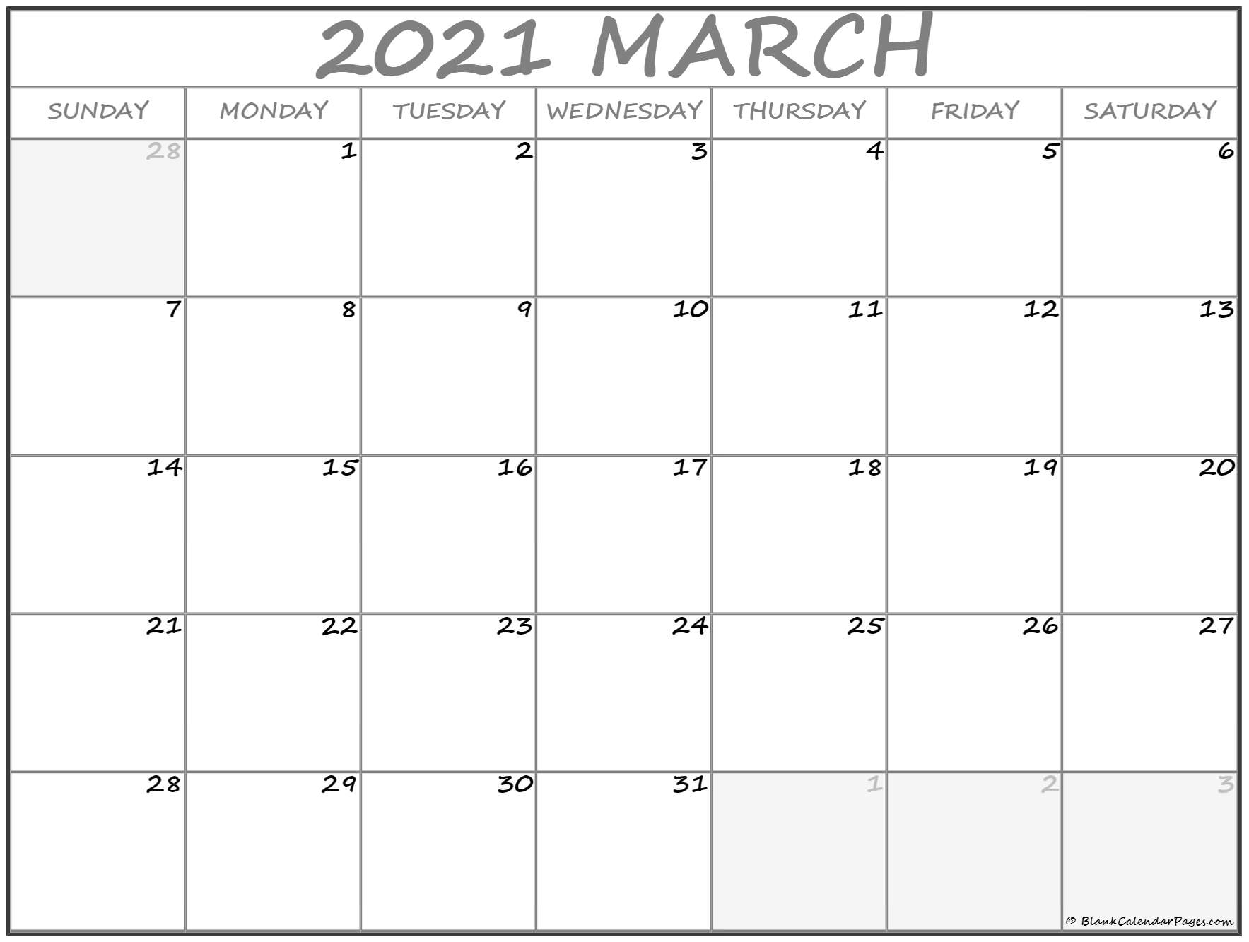 March 2021 Calendar Free Printable Monthly Calendars 3