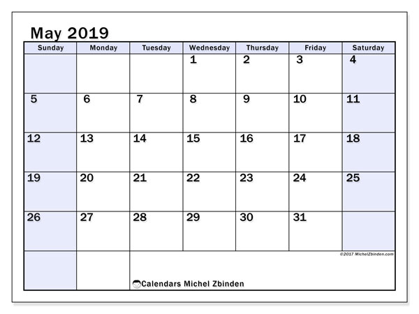 May 2019 Calendar 57ss Michel Zbinden En