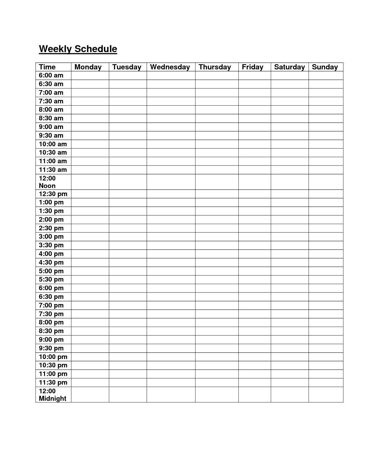 Monday Friday Blank Weekly Schedule Example Calendar