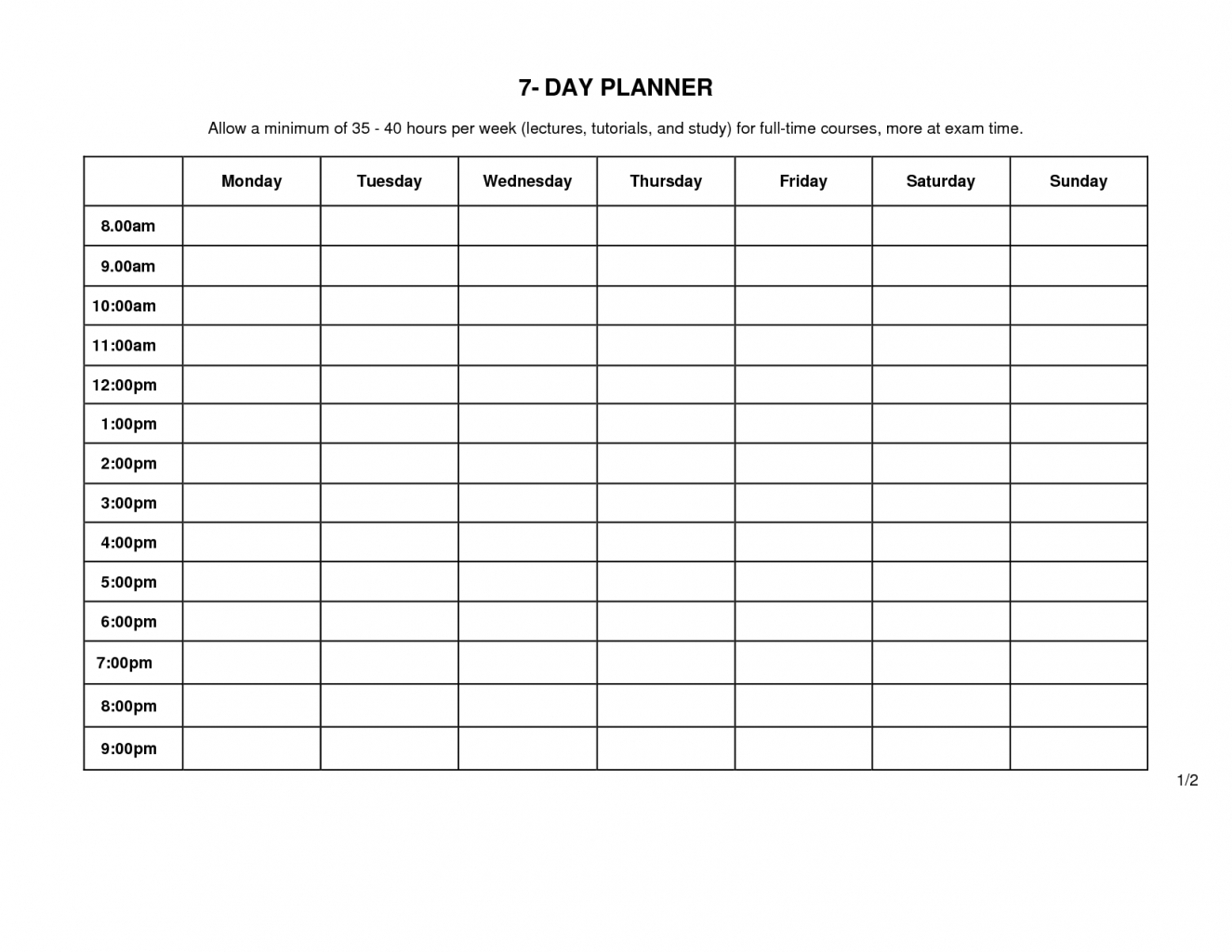 Monday To Friday Schedule Template Example Calendar