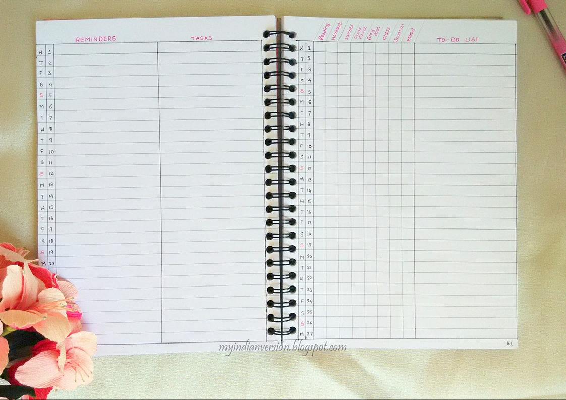 my indian version bullet journal monthly layout ideas