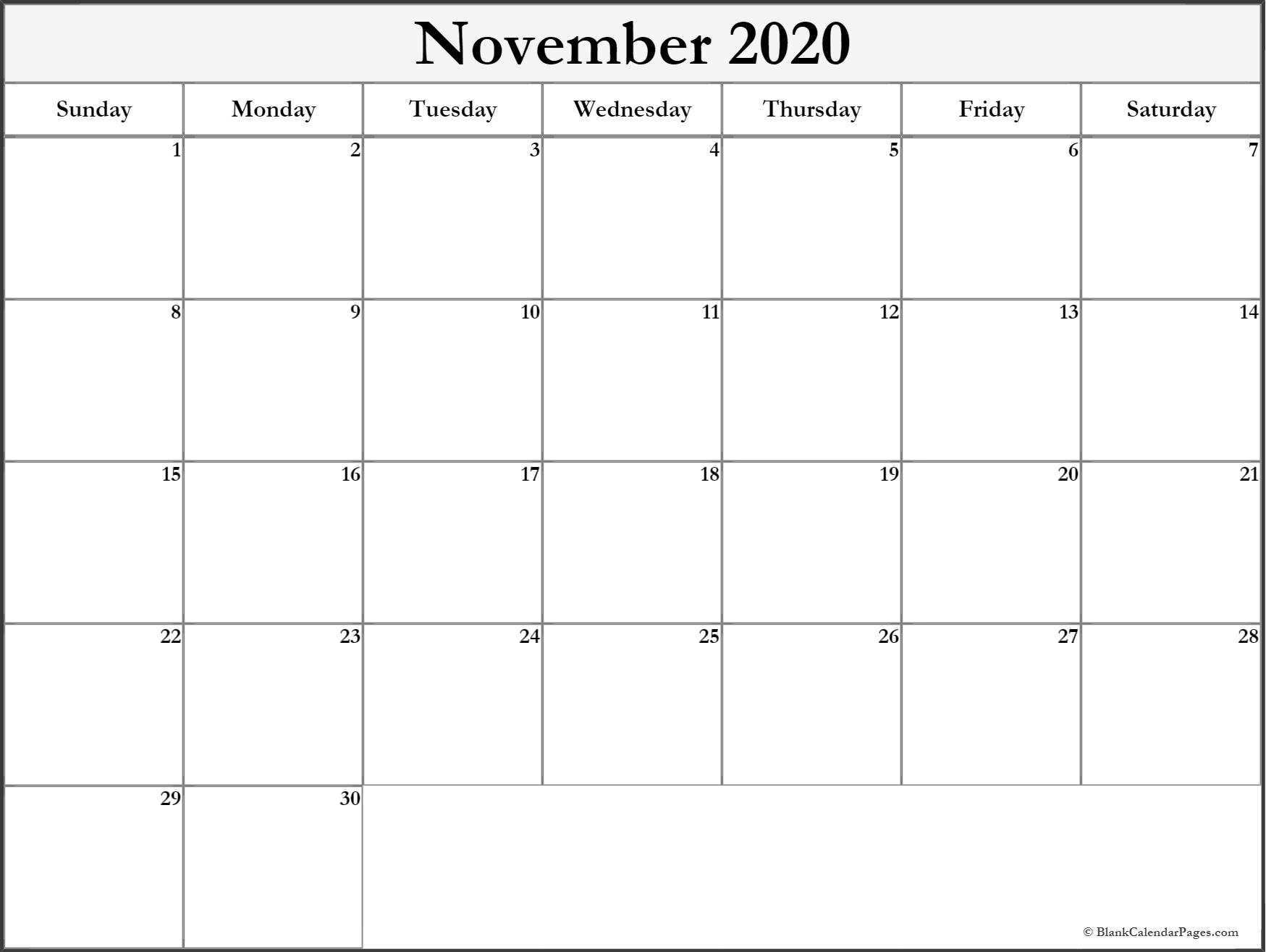 November 2020 Blank Calendar Templates