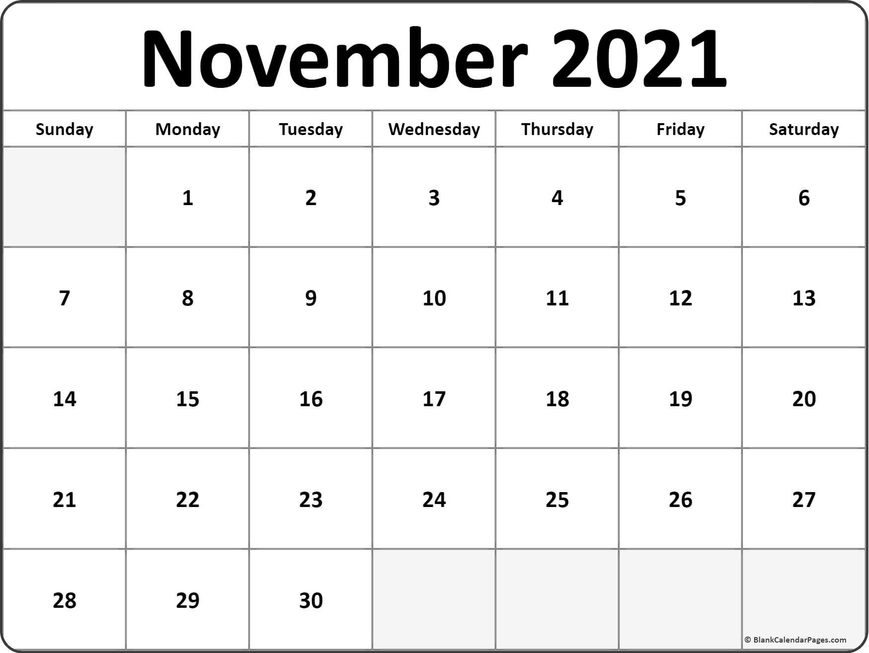 November 2021 Calendar Free Printable Monthly Calendars