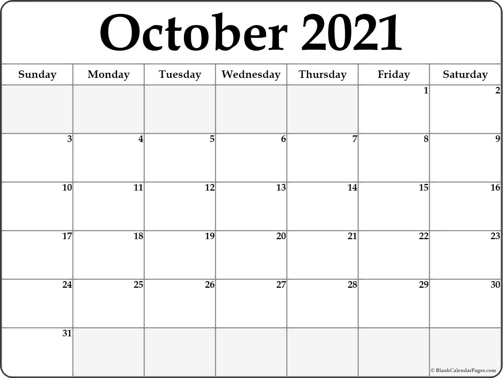 October 2021 Calendar Free Printable Monthly Calendars 4