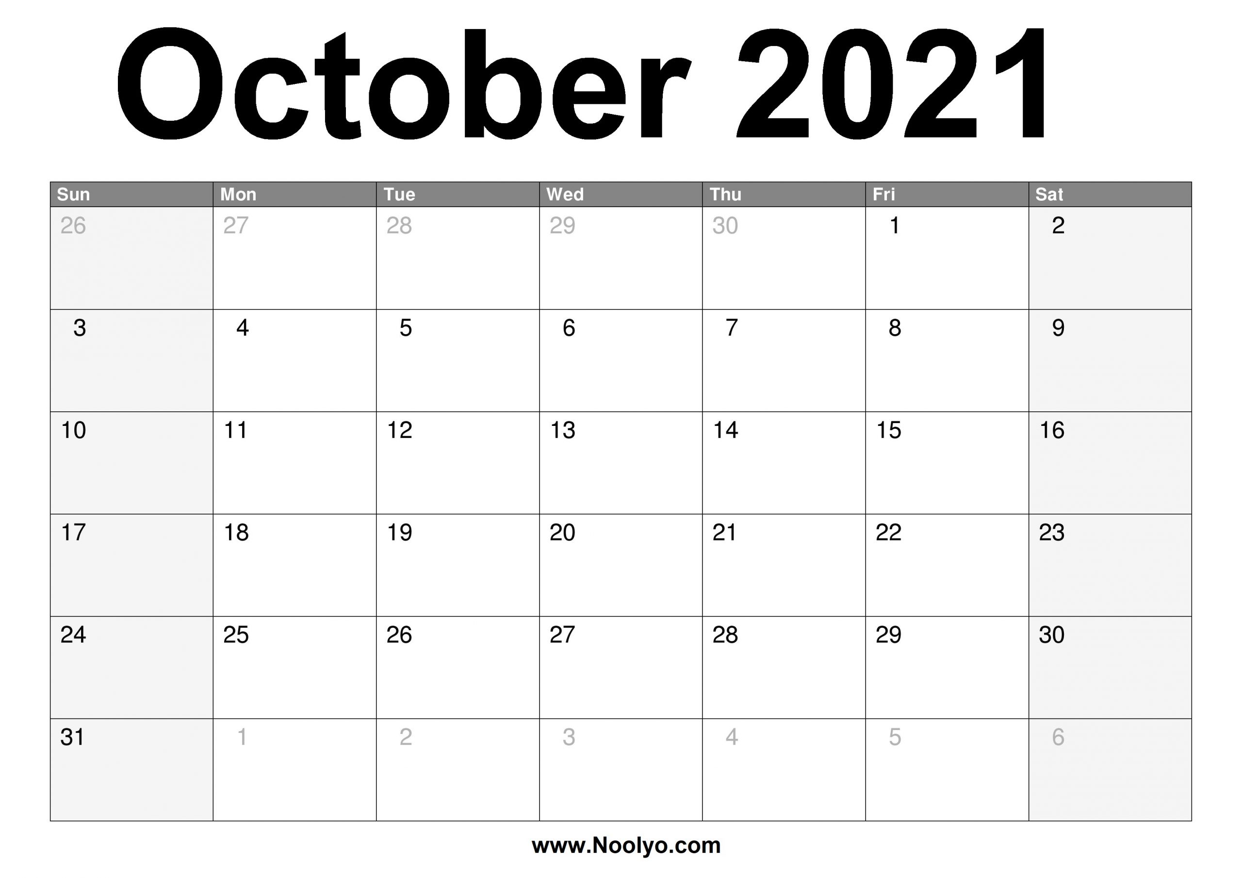 October 2021 Calendar Printable Free Download Noolyo