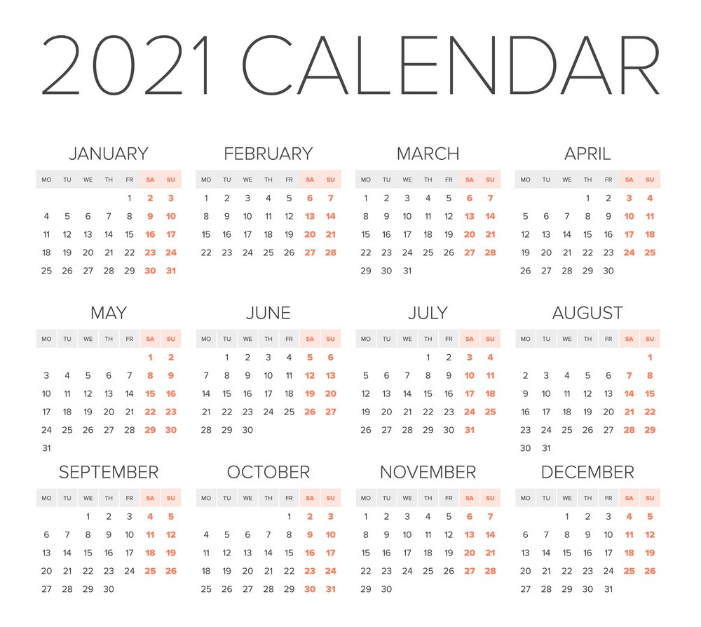 one page 2021 calendar printable calendar 2021