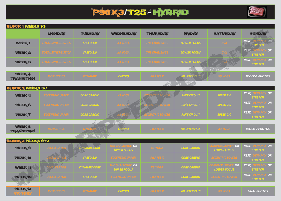 P90x3 T25 Hybrid Schedule Workout Calendar Rippedclub
