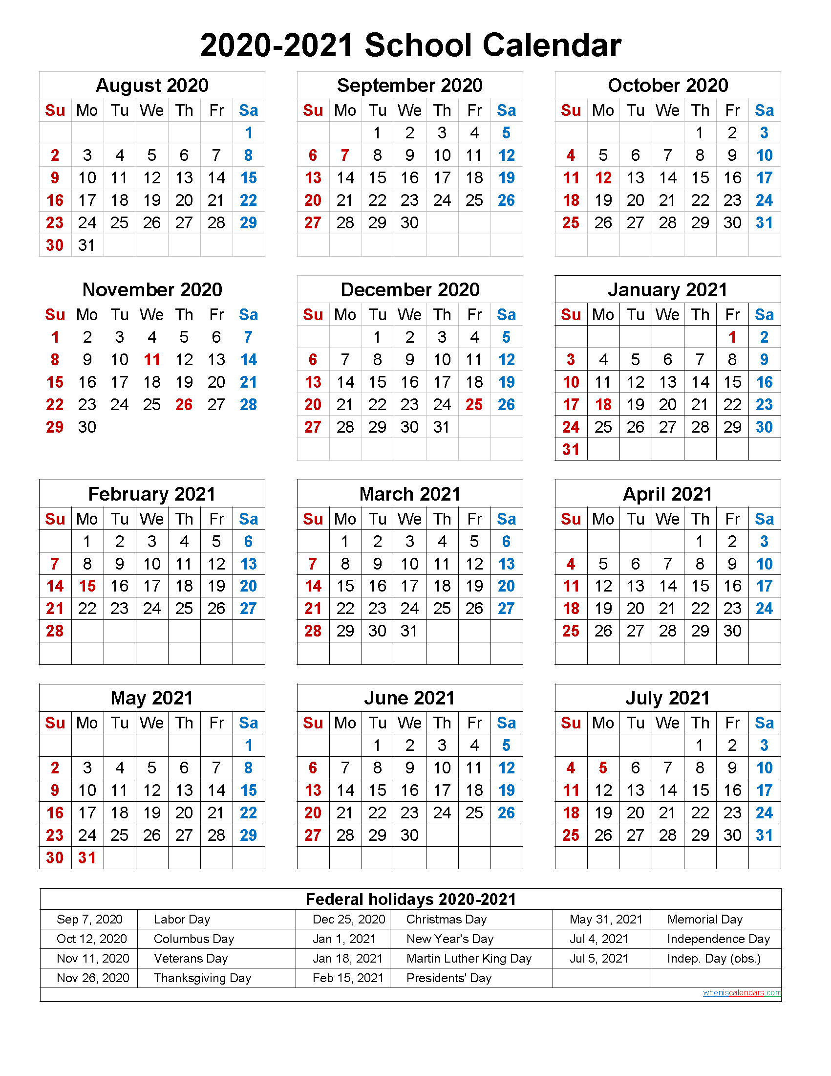 printable 2020 2021 school calendar printable calendar