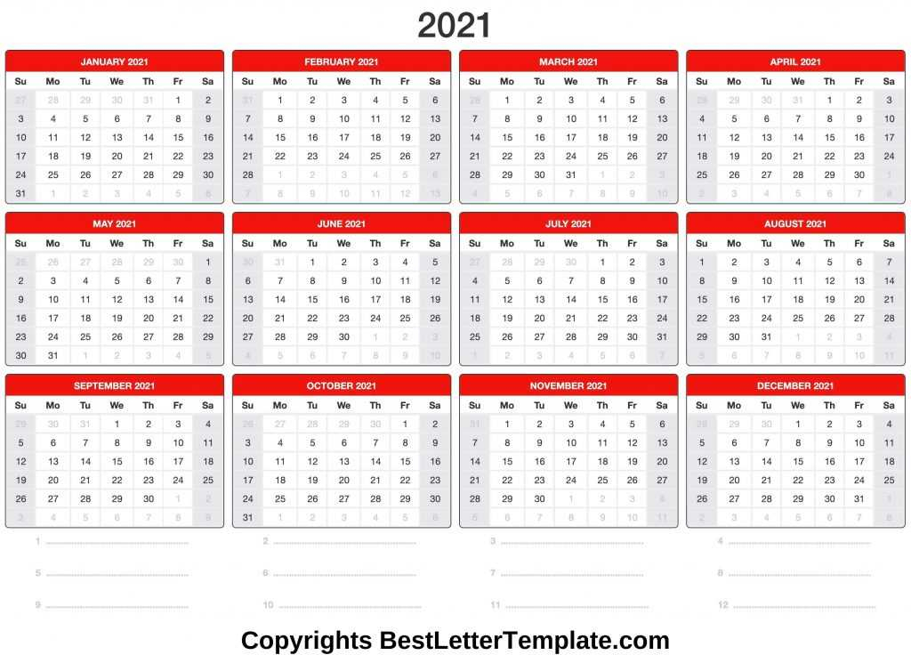 printable 2021 calendar template in pdf word excel