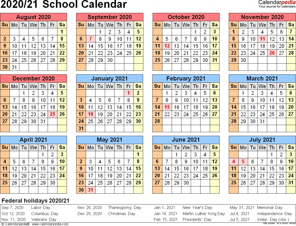 Printable Academic Calendar 2020 2021