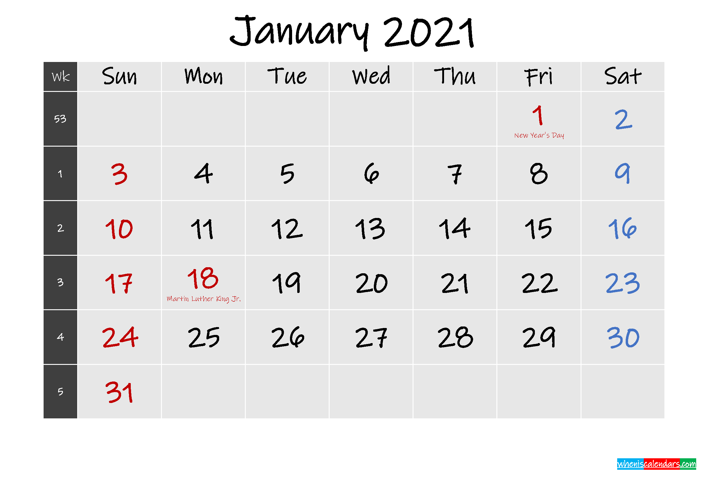 printable january 2021 calendar word template no