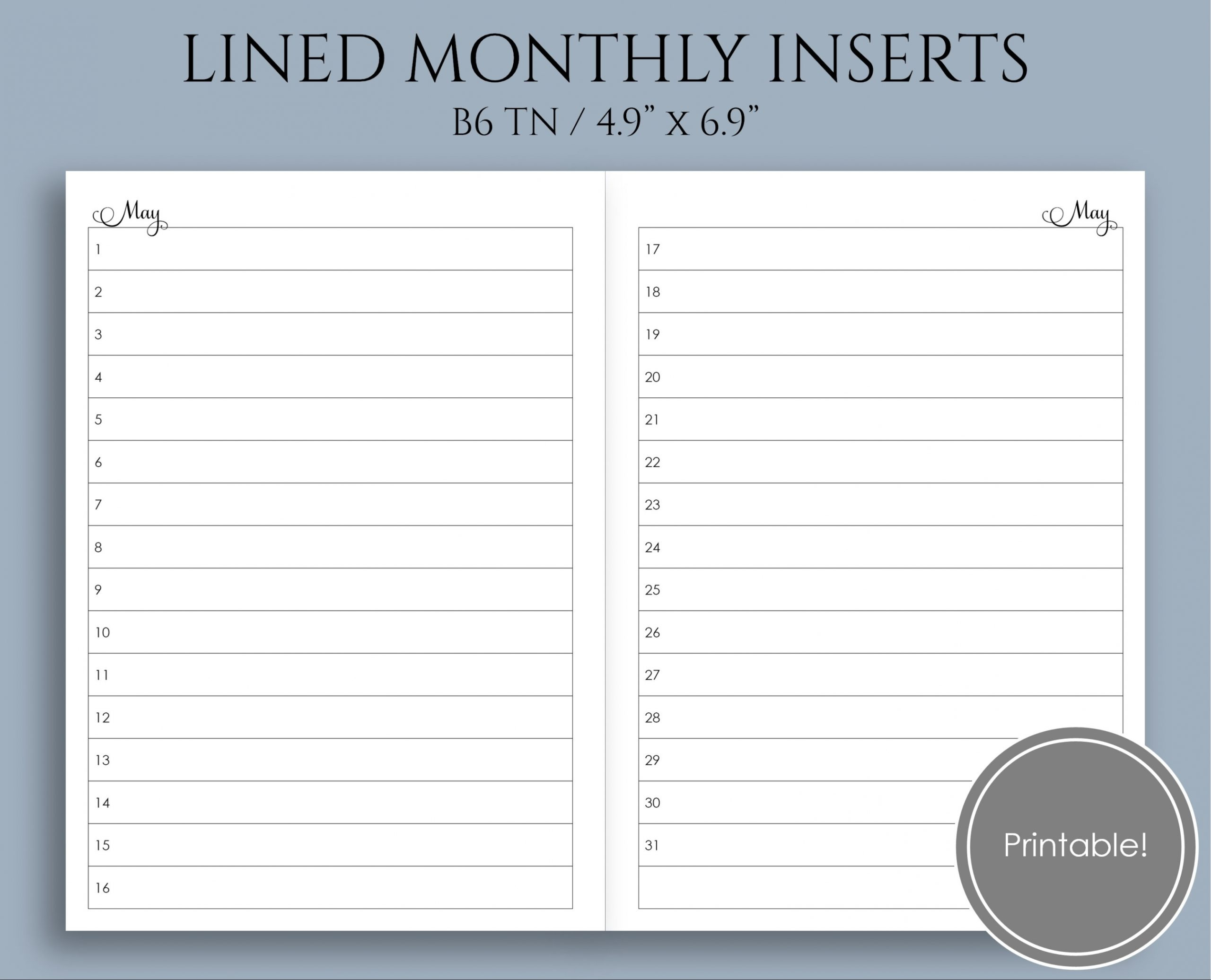 printable lined monthly calendar free letter templates
